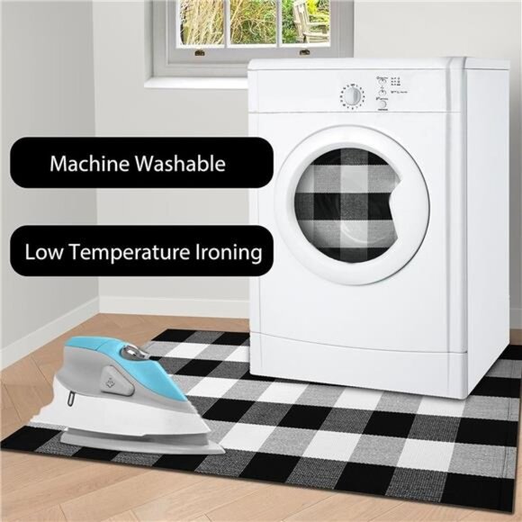 Buffalo Plaid Outdoor Rug 27.5x43 Hand-Woven Front Door Mat, Machine Washable - Picture 6 of 7